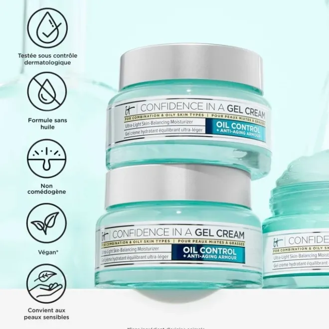 Soin De Nuit|Soin De Jour>It Cosmetics Confidence in a Gel Cream Gel-Crème Hydratant et Anti-âge pour les Peaux Mixtes à Grasses