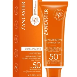 Protecteur Solaire>LANCASTER Sun Sensitive                 Fluide Lacté Non-Gras Visage SPF50
